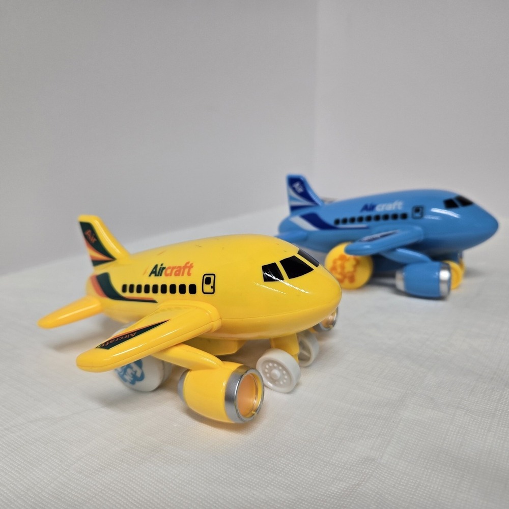 Kid Thrill Airplane  Toy Mini Friction Powered Blue and Yellow Lot of 2